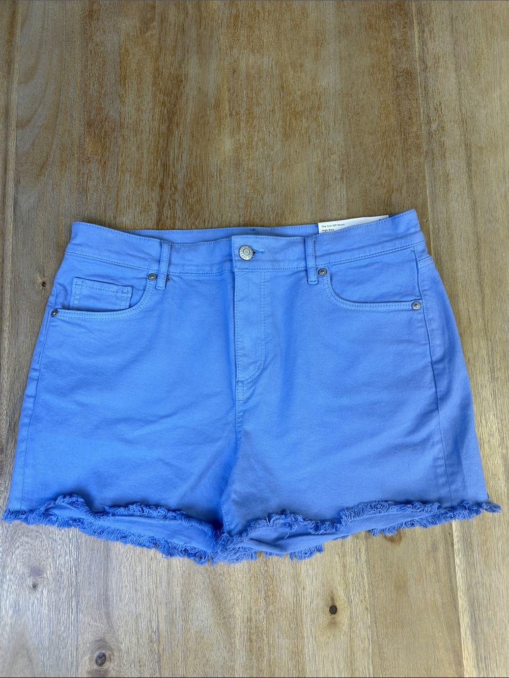Loft High Rise Light Blue Frayed Hem Denim Shorts